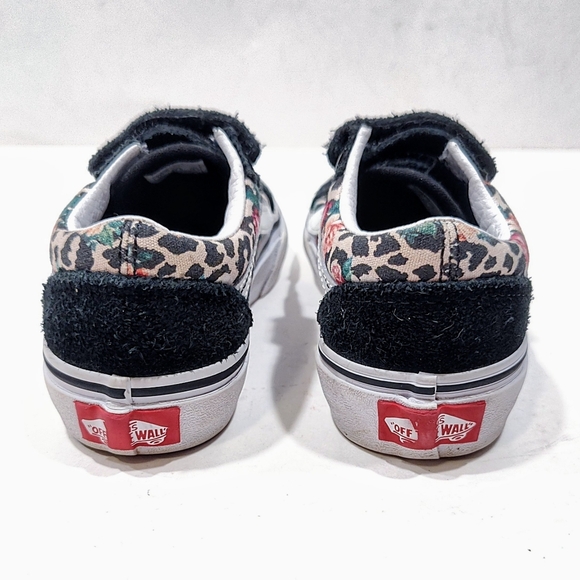 Vans Kids Leopard Floral Old Skool V Sneakers Black Suede 10.5 US Hook & Loop - Picture 6 of 9